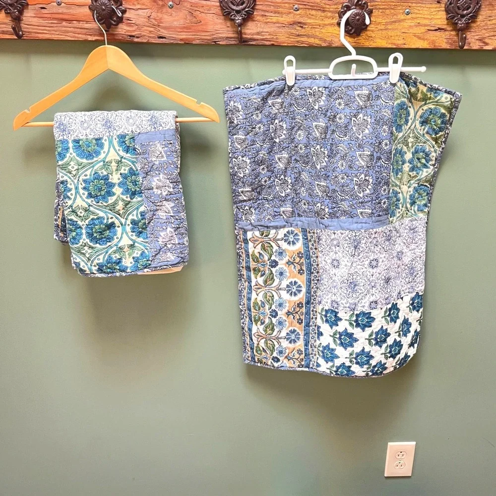 The Company Store Floral Patchwork Quilted Standard Pillow Shams Blue Set of 2